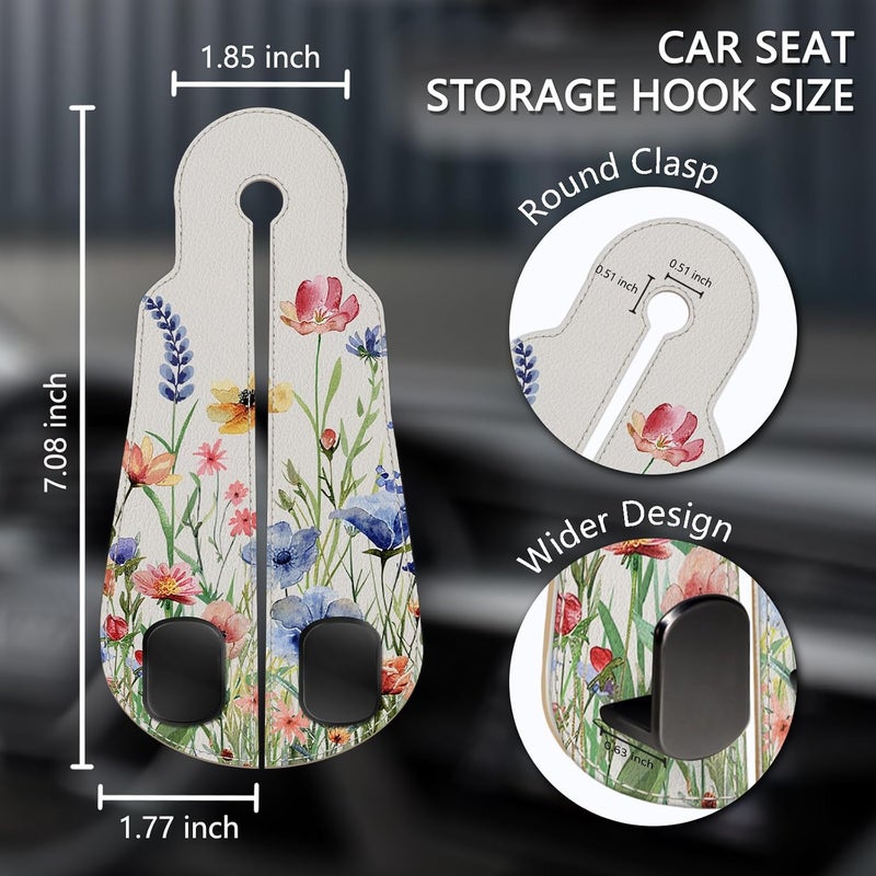 Blusabaca 2PCS Car Seat Back Storage Headrest Hooks, Floral Flowers Purse Holder Bags Hanger, PU Leather Double Metal Hook for Backseat Organizer, Women Car Accessories Organization - Image 5